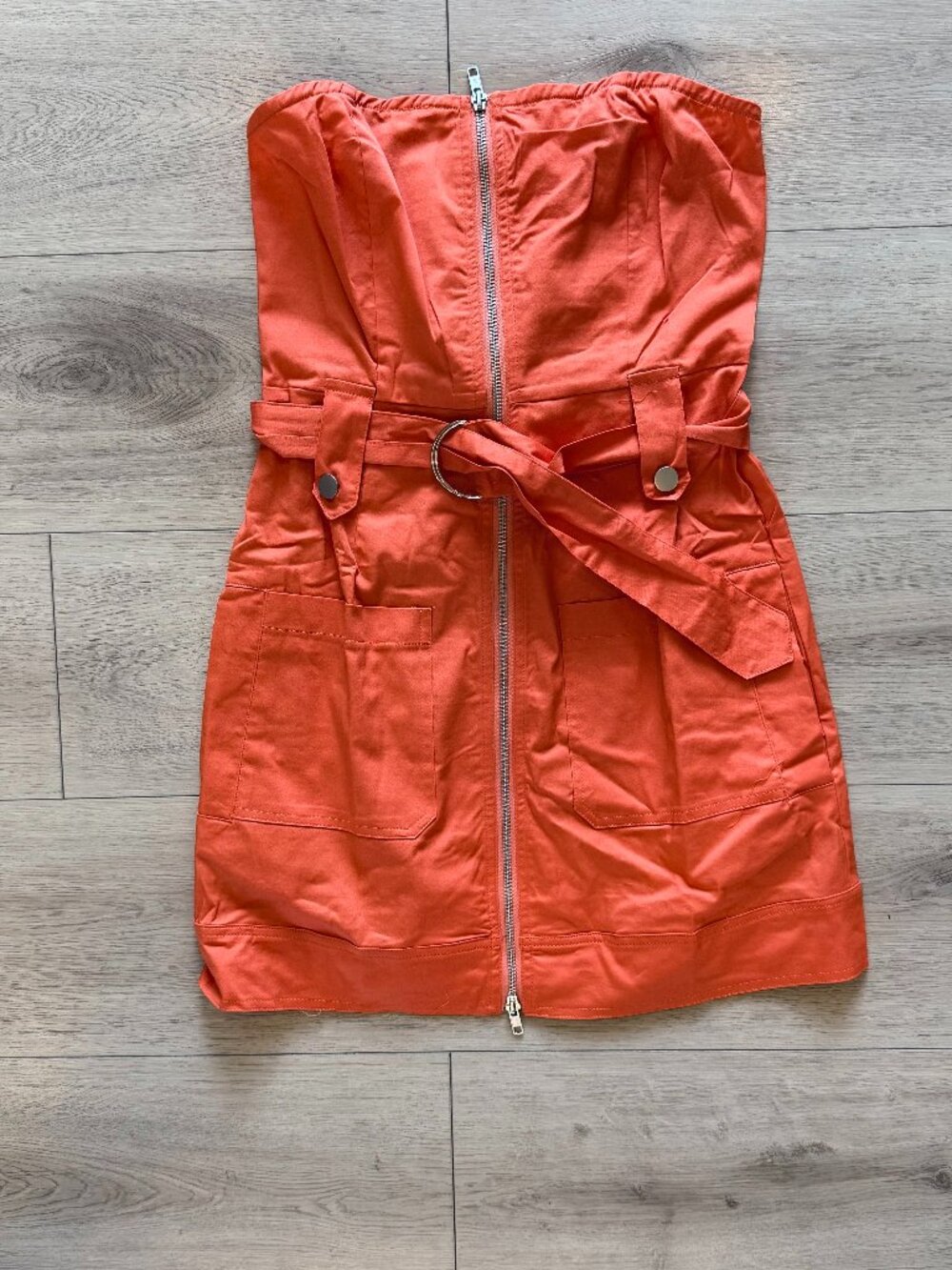 Baby Pink Mini Stapless Orange Dress (size small)